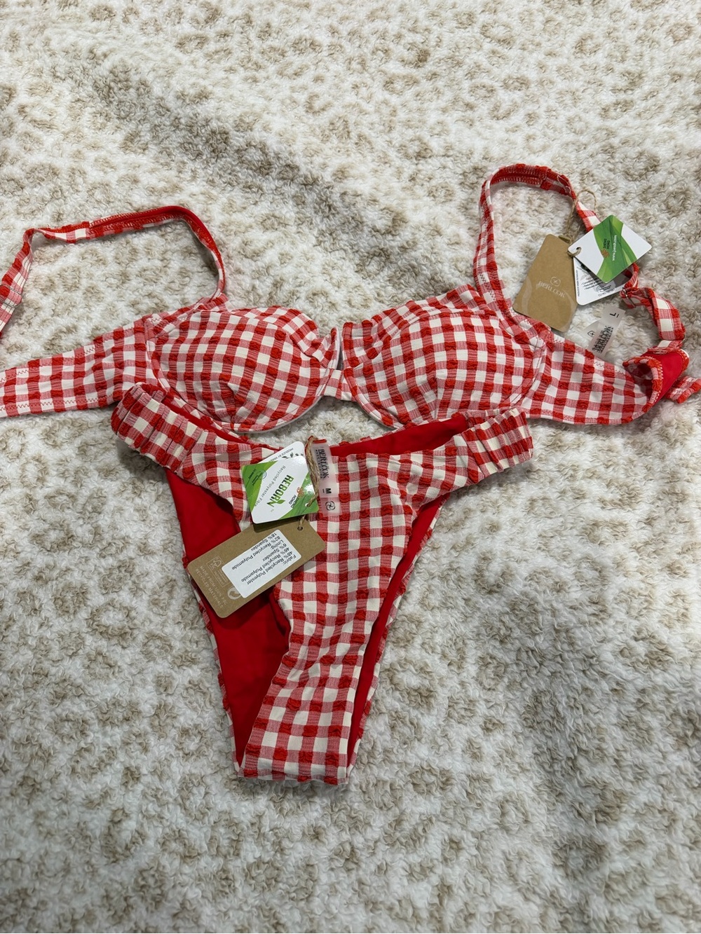 Berlook Red & White Gingham Bikini Bottoms cupshe quality